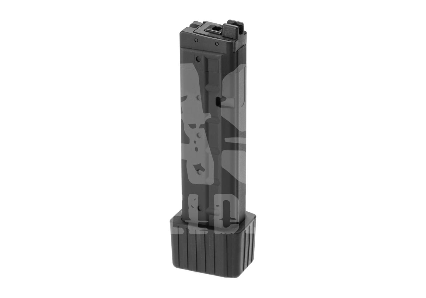 Archwick Magazin B&T APC9 GBB 20 rds Schwarz-graues Airsoft-Magazin mit erweiterter Kapazität, stehend, studiofotografiert.