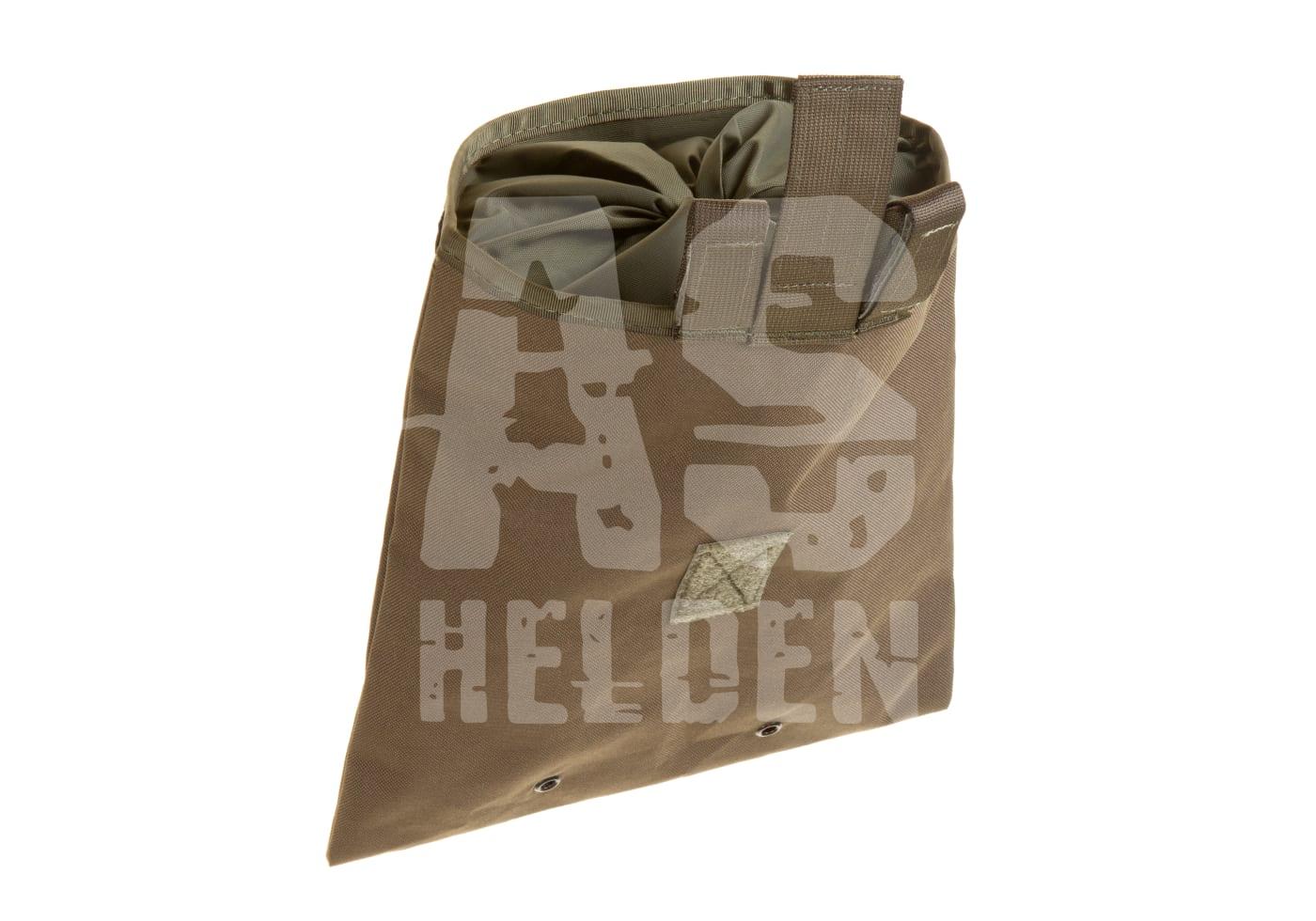 Faltbare Dump Pouch in Oliv für Airsoft, mit Kordelzug und MOLLE-Befestigungsschlaufe.