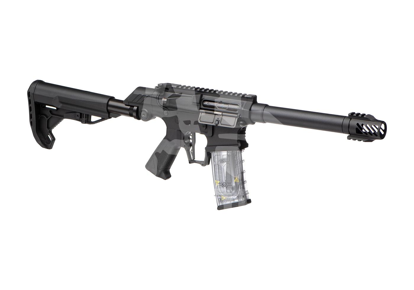 G&G SSG-1 Speedsoft AEG 0.5J - ab 16 Jahren Airsoft-Gewehr mit taktischem Design, transparentem Magazin, langem Lauf und verstellbarem Schaft in Schwarz.