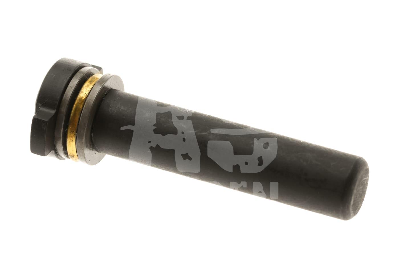 Airsoft Buffer Tube in Schwarz mit Messingring, Seitenansicht.