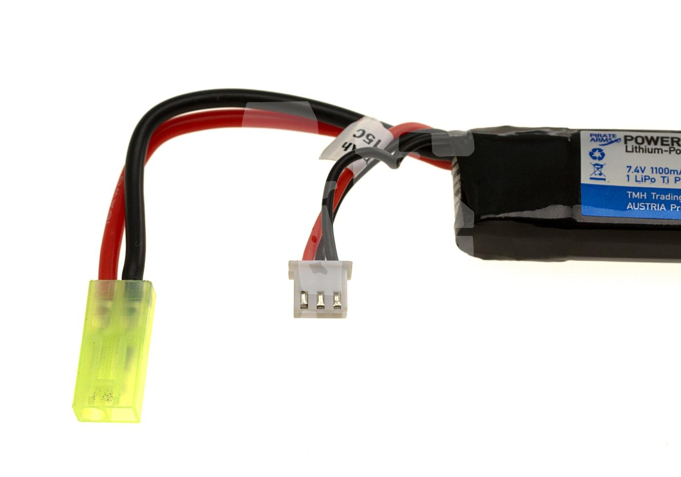 Airsoft LiPo-Akku mit gelbem Tamiya-Stecker und Balancer-Kabel, 7.4V, 1100mAh.