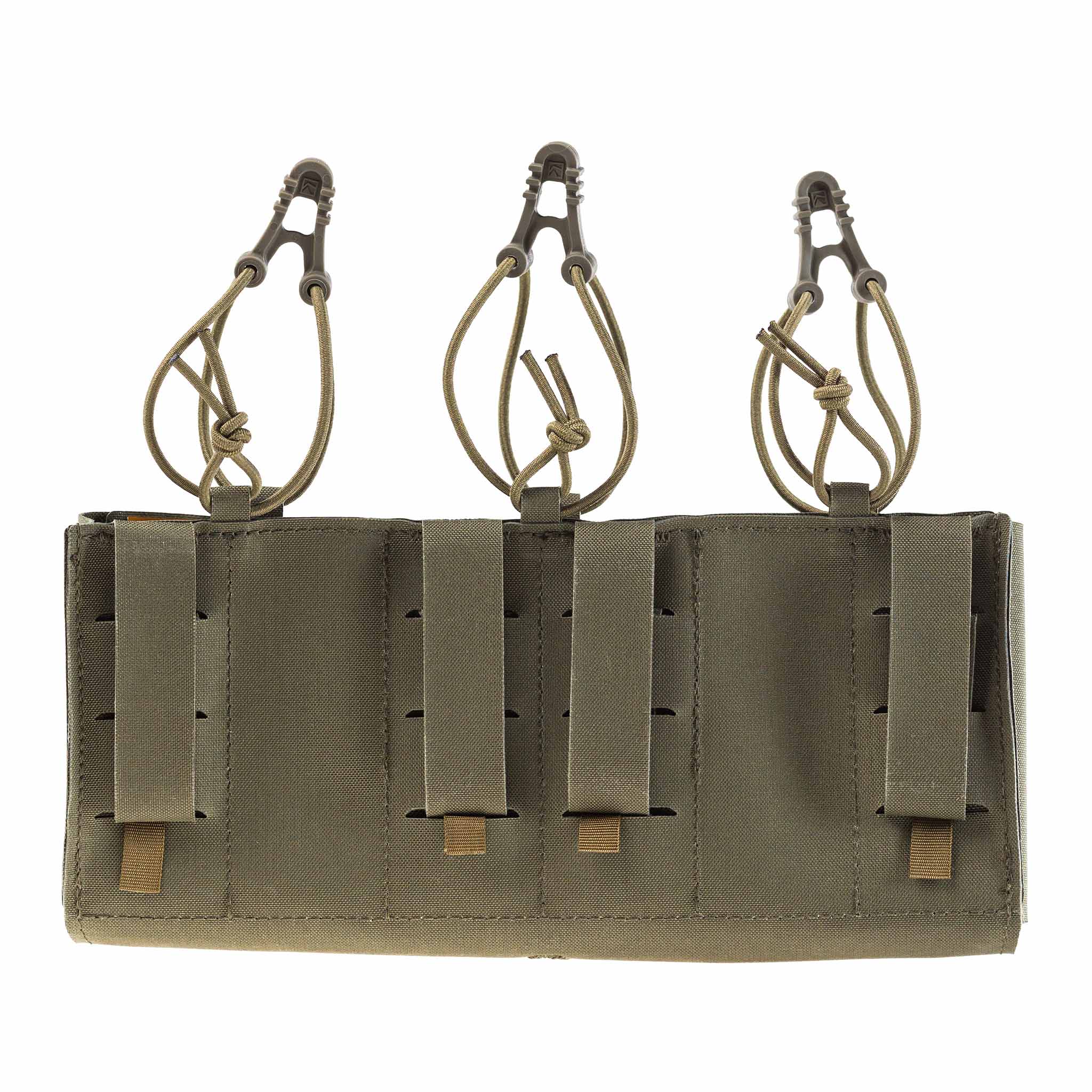 Lindnerhof Magazinpanel Gewehr 3er MX098 Taktische Magazintasche in Olivgrün mit drei elastischen Schlaufen und Schnallen für Airsoft-Gear.