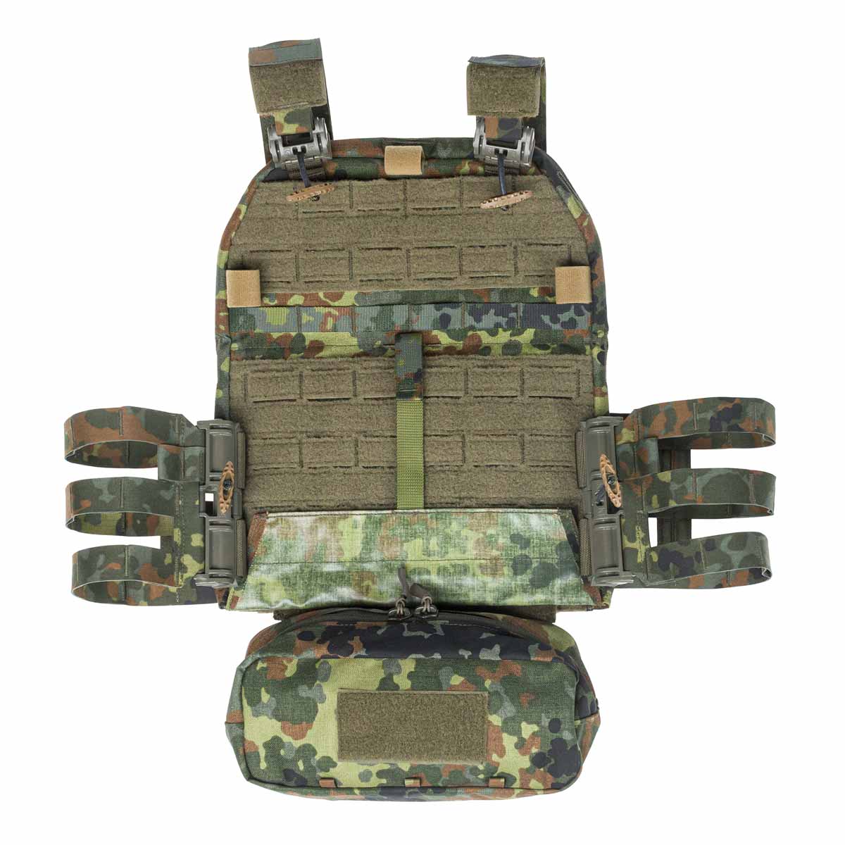 Lindnerhof Multi-Tasche klettbar MX174 Tarnmuster-Plattenträger mit Modularsystem für Airsoft, inklusive abnehmbarer Tasche.