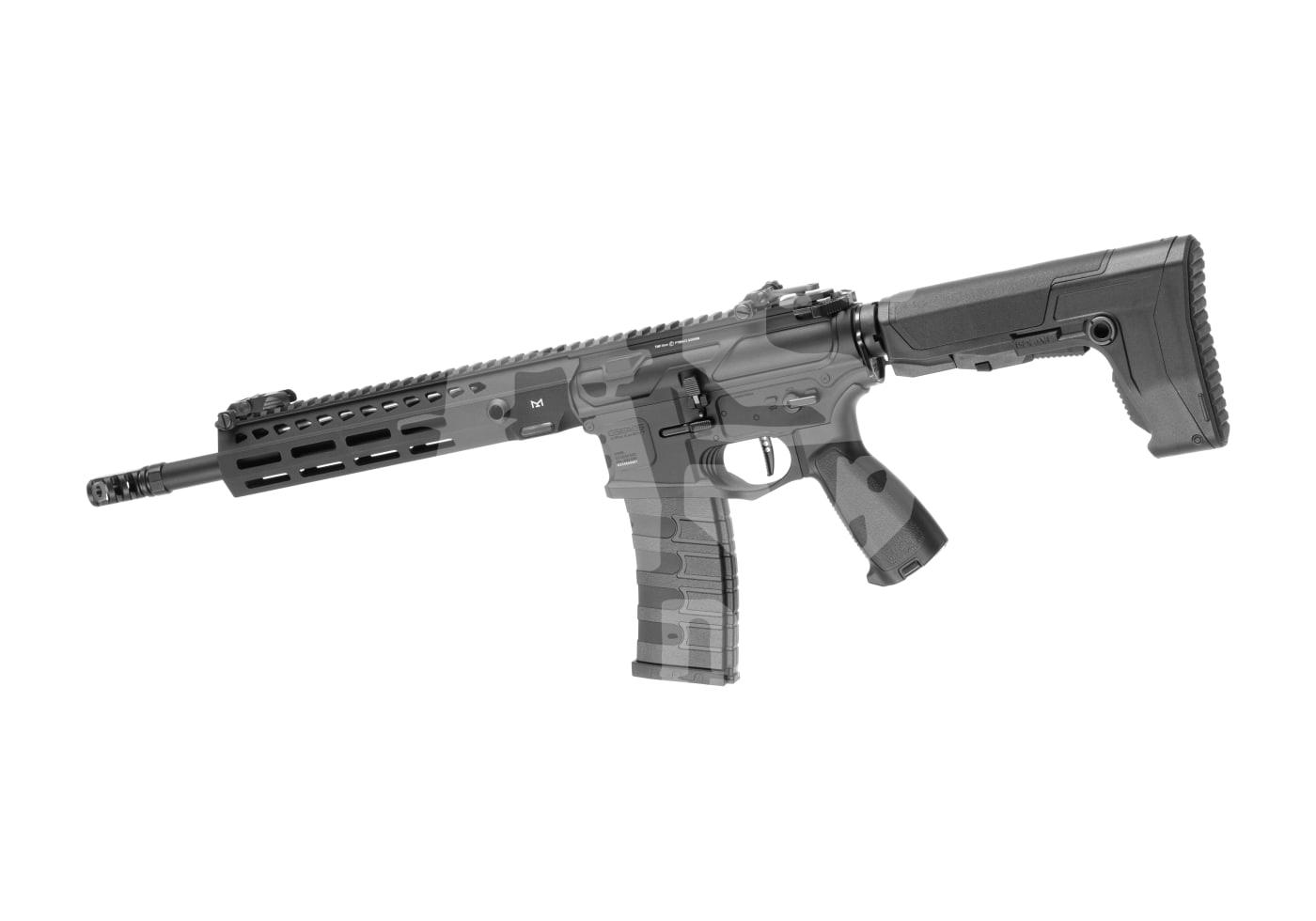 G&G SGR 556 S-AEG - ab 18 Jahren Airsoftgewehr mit langem Lauf, taktischem Schaft und M-LOK-Handschutz in Schwarz.