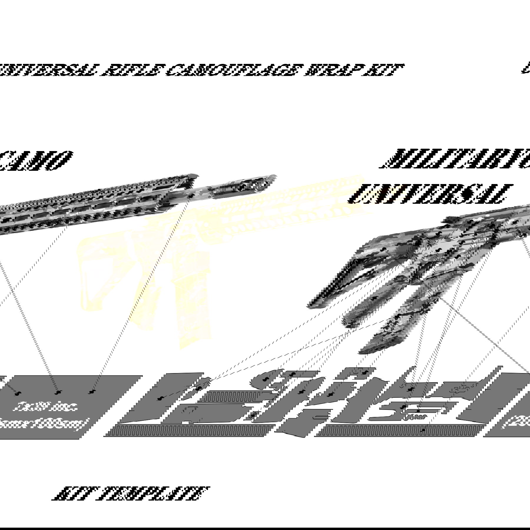 Camouflage-Kit für Gewehr, universale Vorlage mit militärischem Tarnmuster-Aufklebern.