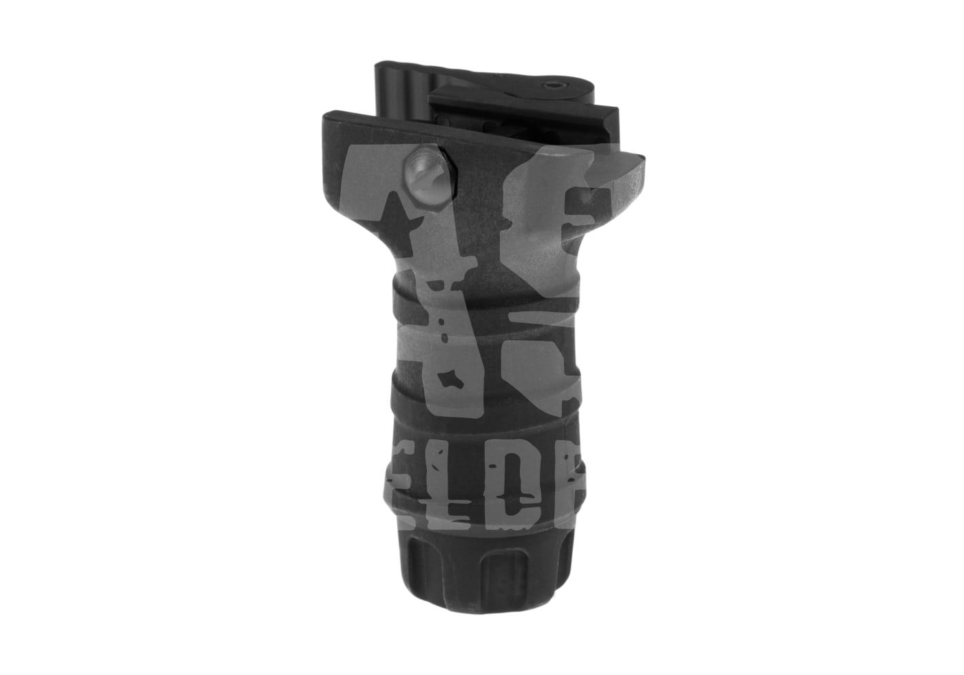 Taktischer schwarzer Frontgriff für Airsoft-Waffen mit Camouflage-Design.