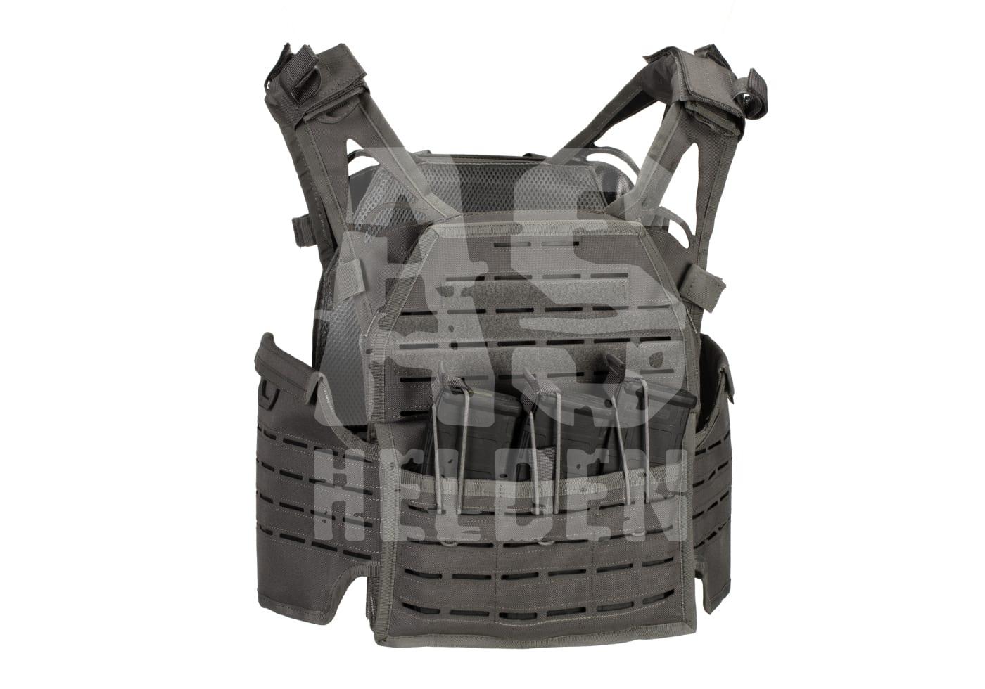 Taktische Weste, olivgrün, mit Lasercut-Molle-System und Magazintaschen. Ideal für Airsoft-Ausrüstung.