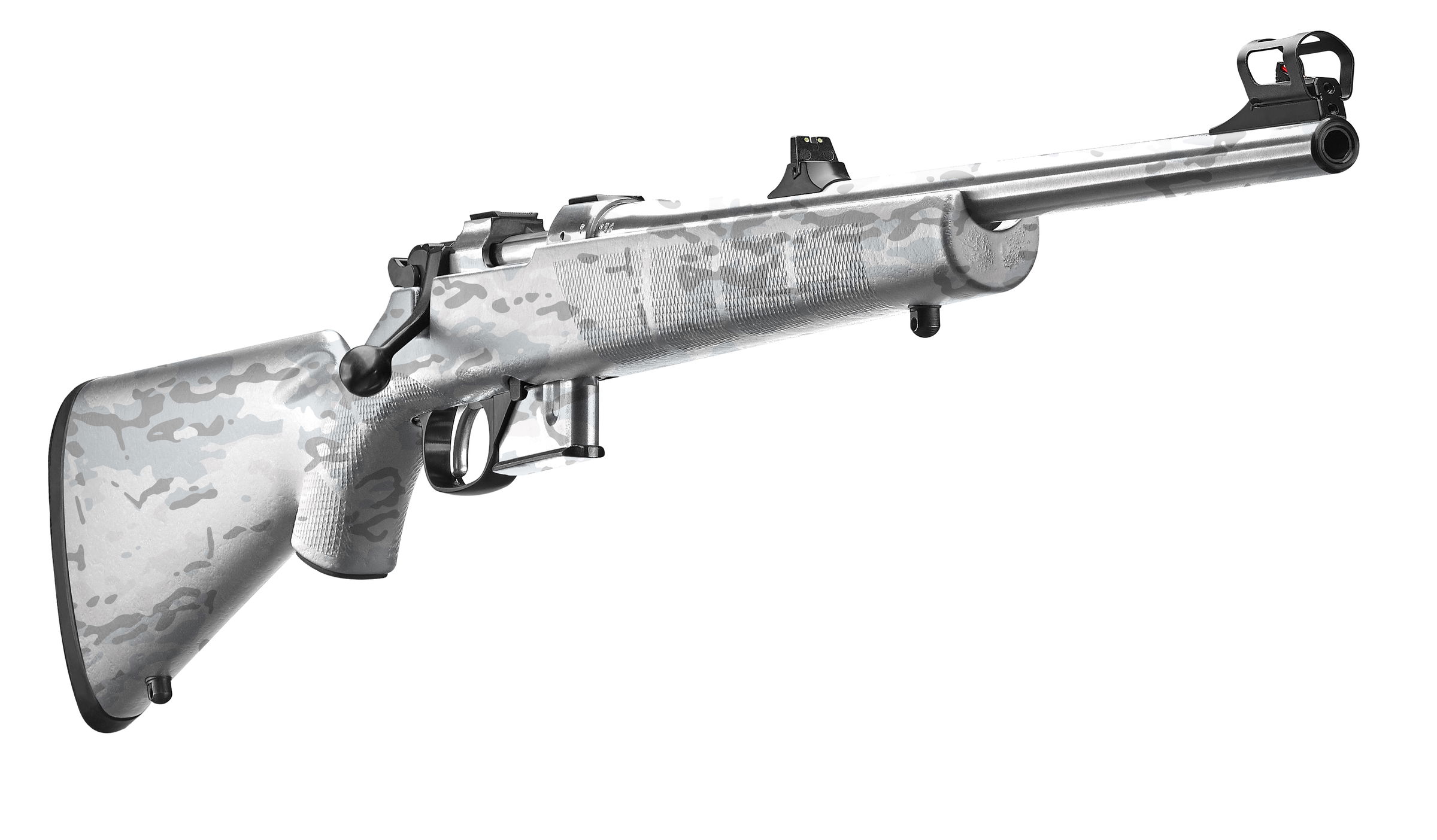 Airsoft-Gewehr in grauer Tarnoptik mit Zielfernrohrhalterung und abnehmbarem Lauf. Ideal für Präzisionsschießen.