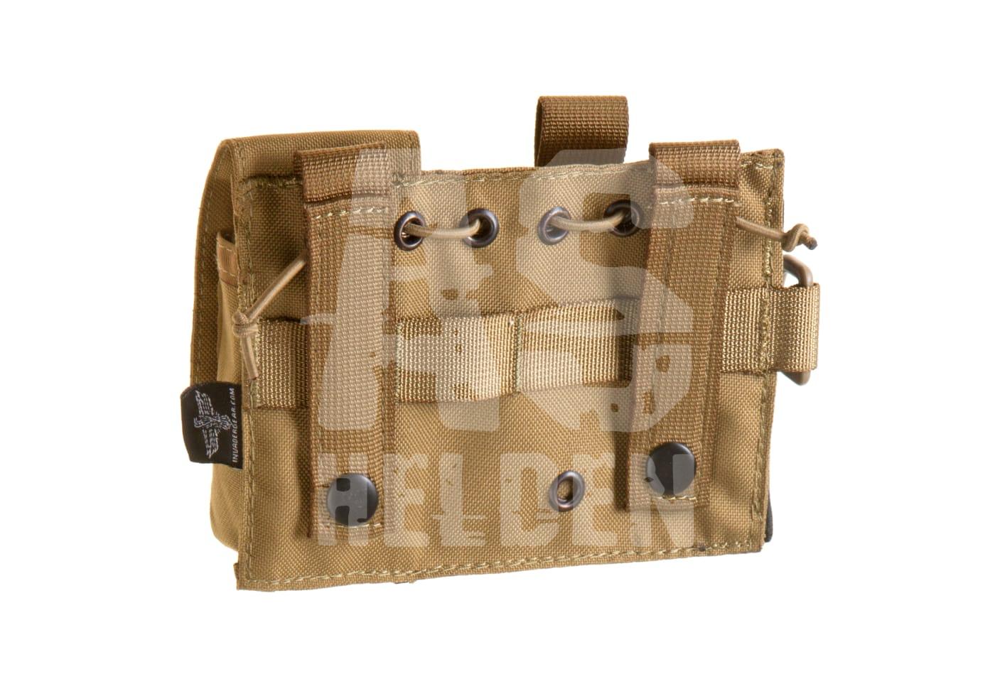 Taktische, sandfarbene Tasche mit MOLLE-System und Ösen, ideal für Airsoft-Ausrüstung.