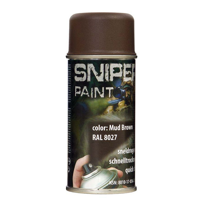 Sprühdose Sniper Paint Mud Brown RAL 8027, schnelle Trocknung, geeignet für Airsoft-Tarnanstriche.