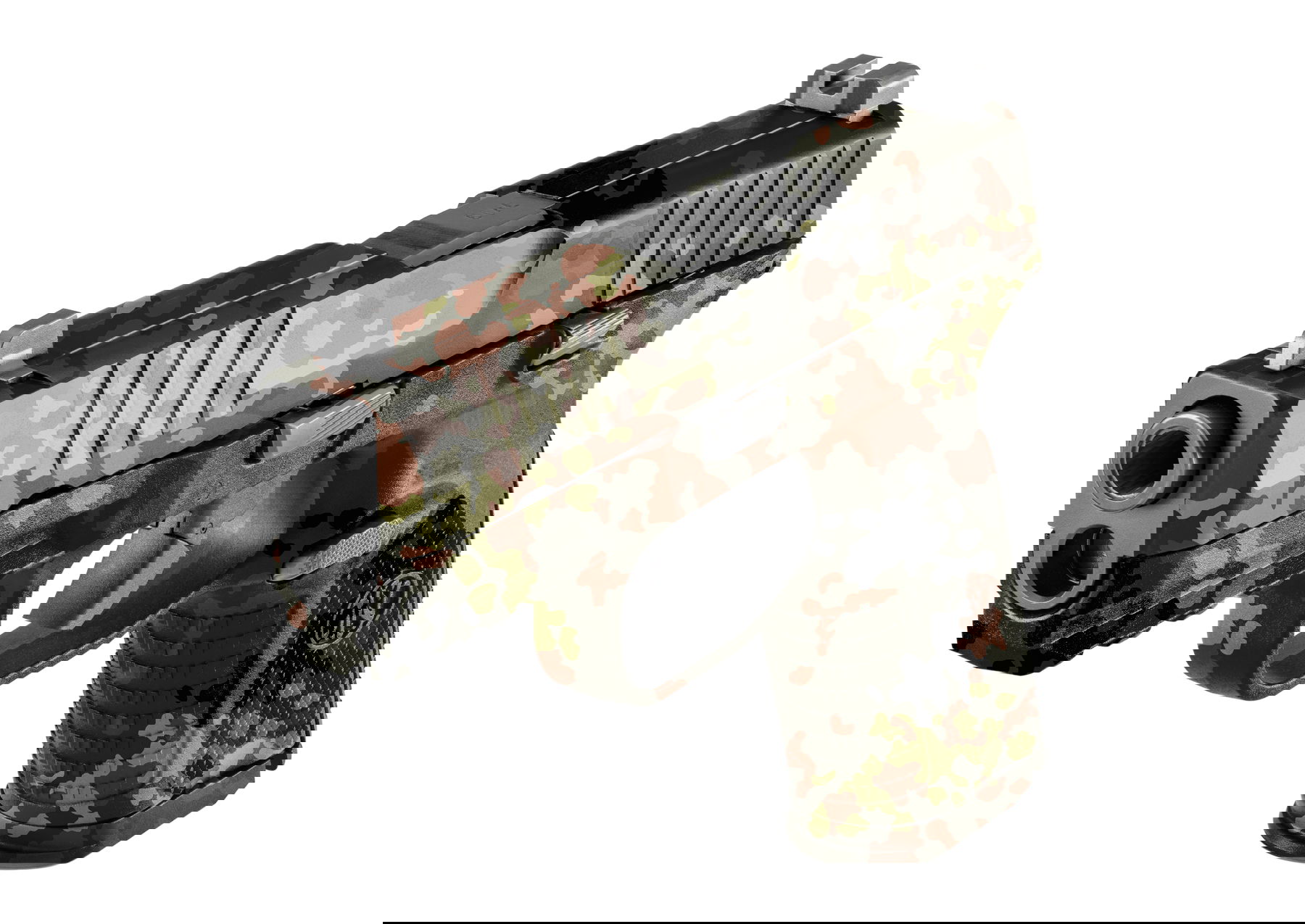 GunsWrap Pistol Skins Airsoft-Pistole mit Tarnmuster, seitliche Ansicht, modernes Design, realistische Details.