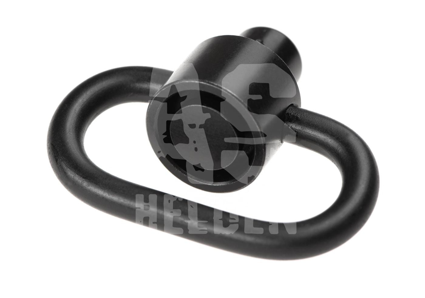 Schwarze Airsoft-Sling-Swivel-Halterung aus Metall in ovaler Form.
