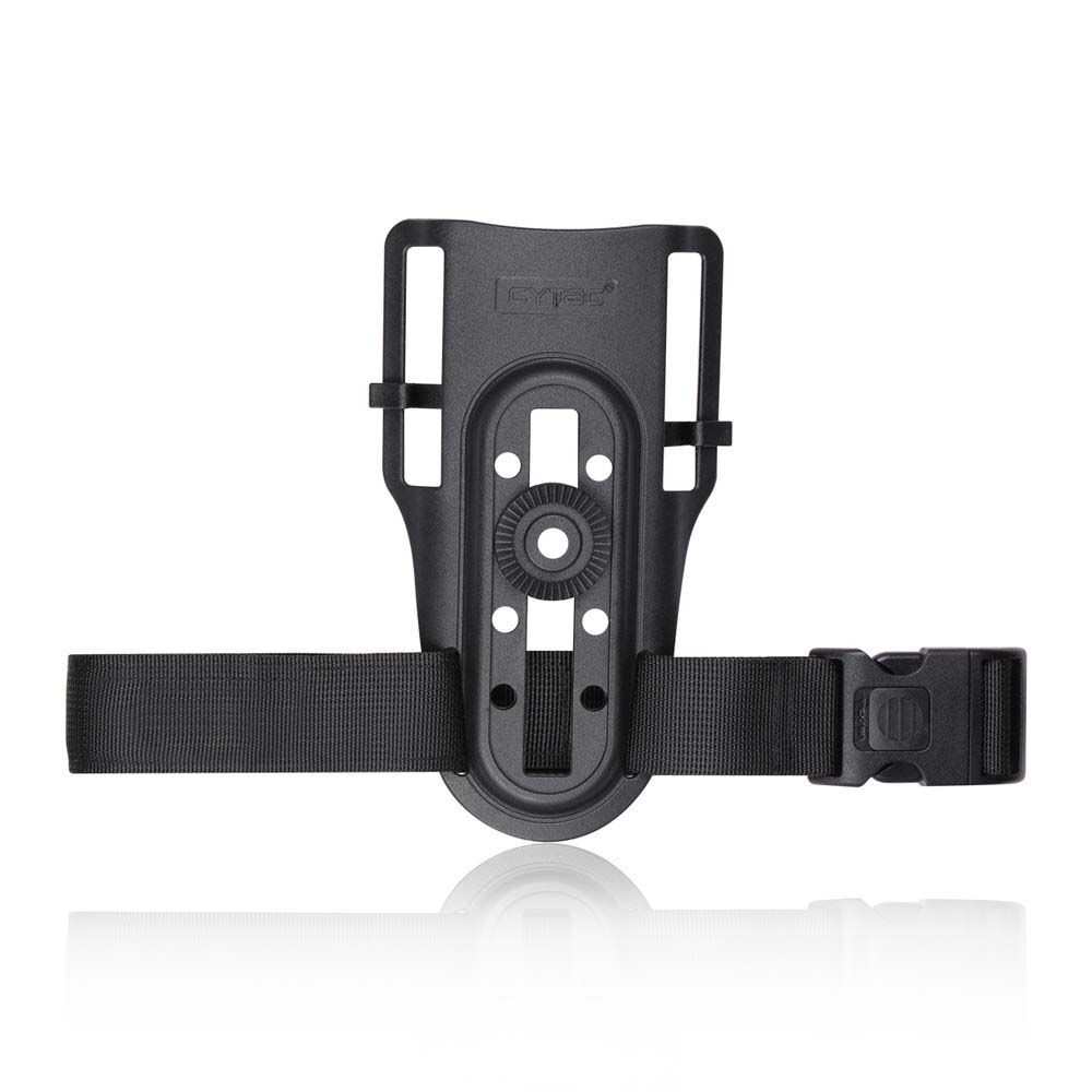 Schwarzer Beinadapter für Holster mit verstellbarem Riemen und Schnalle. Ideal für Airsoft-Ausrüstung.