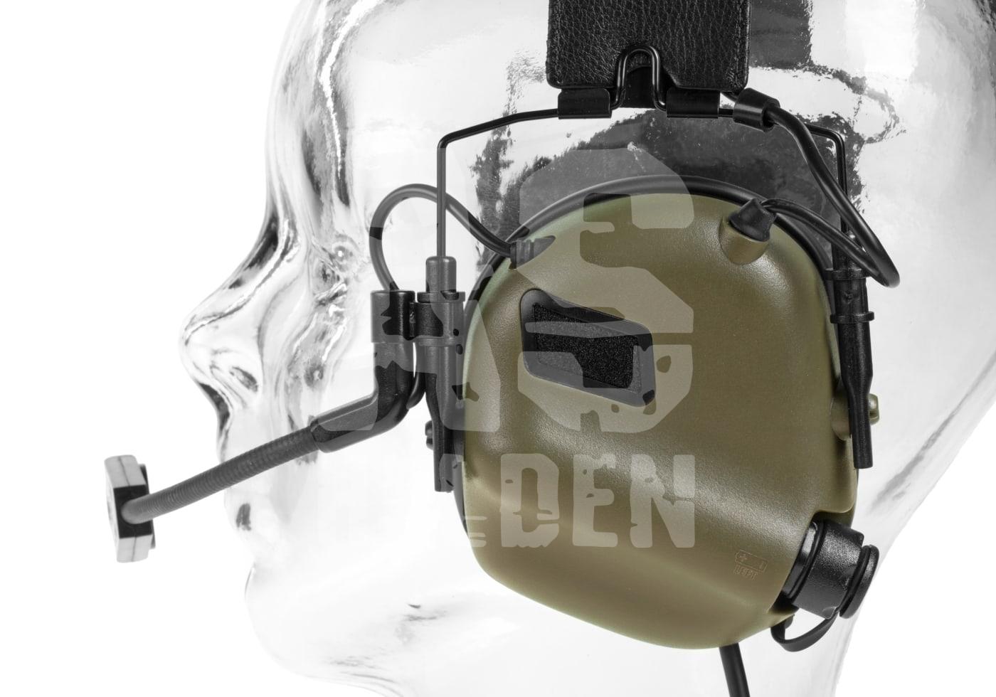 Taktisches Headset mit Mikrofon an einem transparenten Kopfmodell. Ideal für Airsoft-Kommunikation.