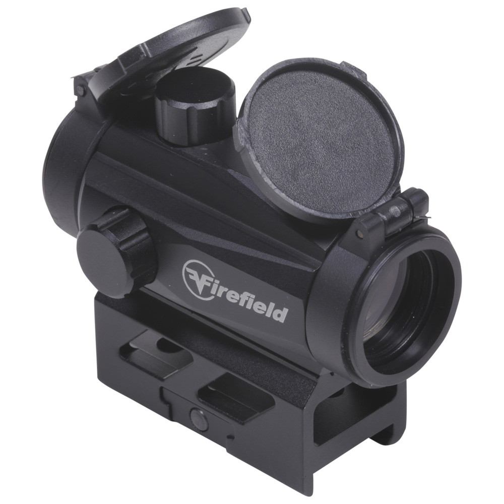 Firefield Red Dot Visier mit abklappbarer Schutzkappe für präzises Airsoft-Zielen.
