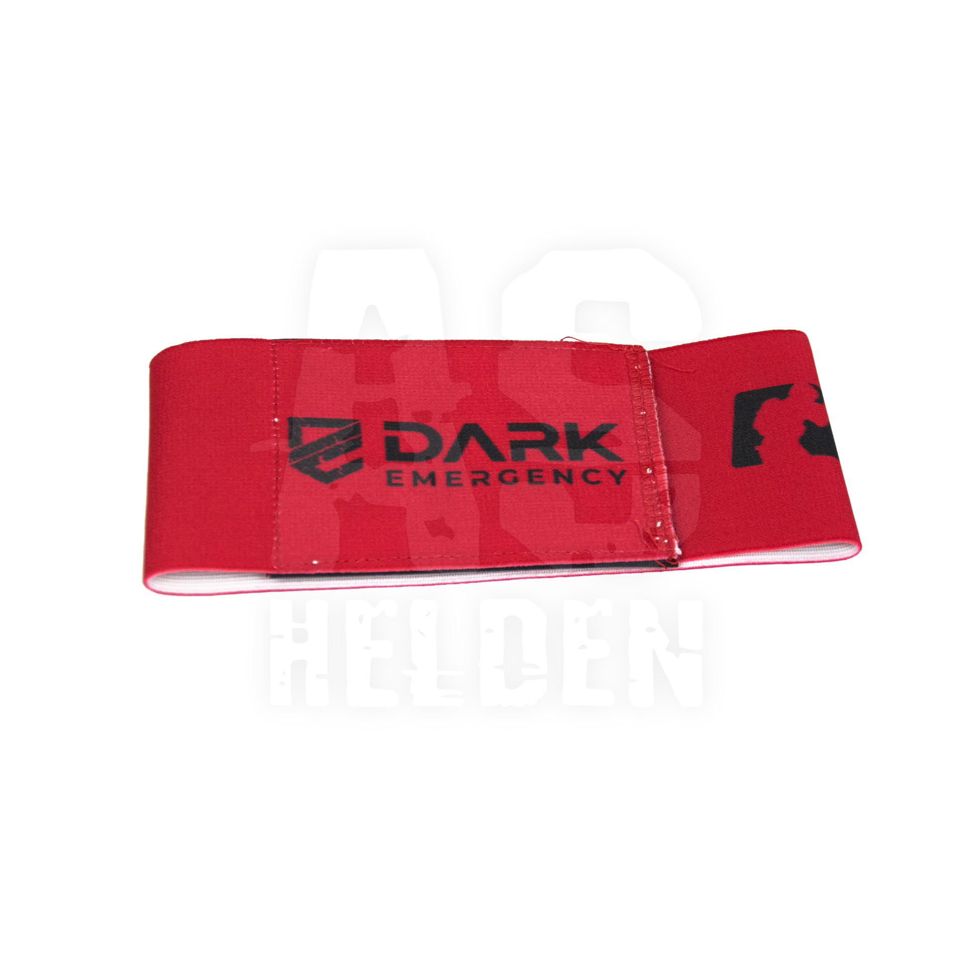 Rotes Armband mit "DARK EMERGENCY"-Logo, geeignet für Airsoft-Events.