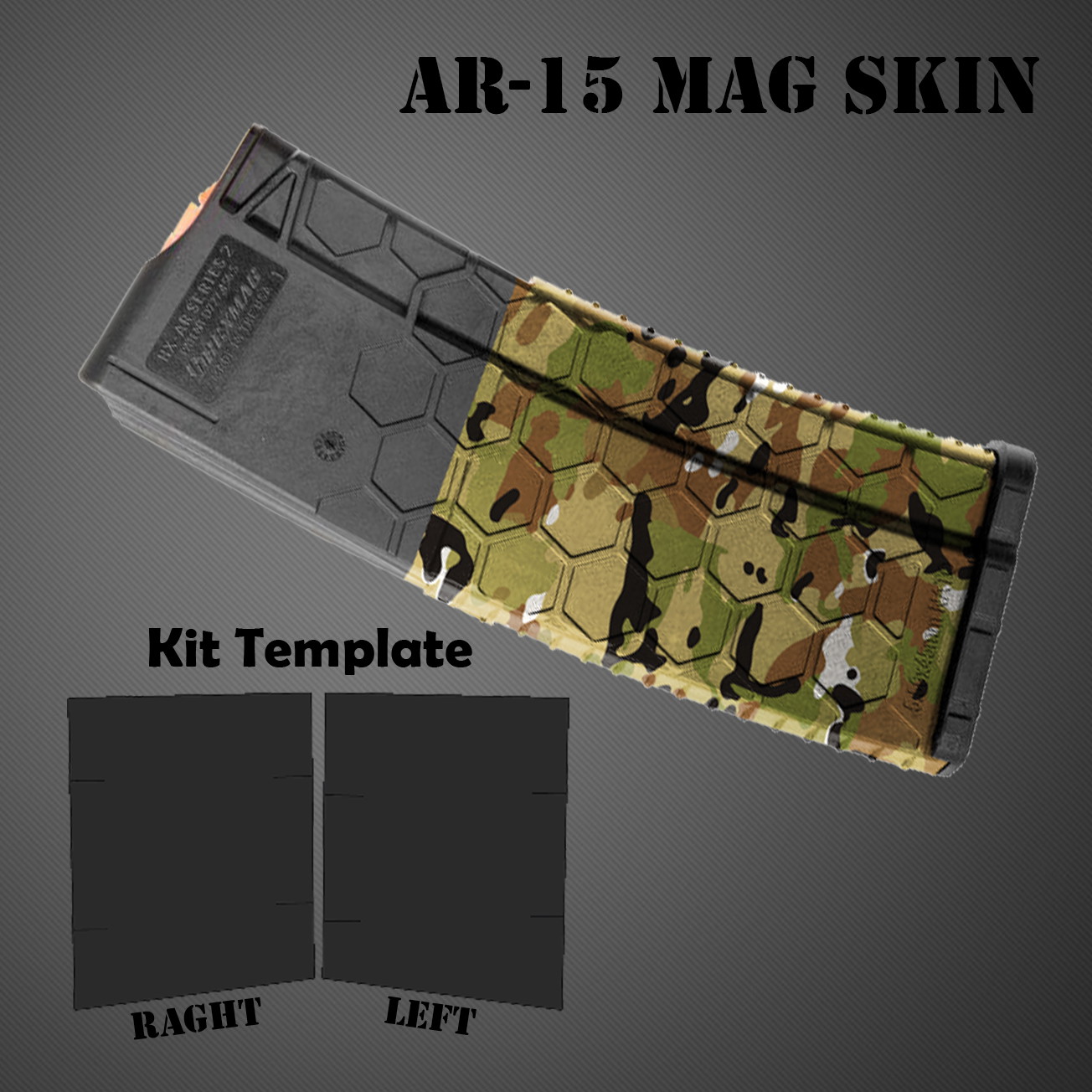 AR-15 Magazinskin mit Tarnmuster und Kit-Vorlage für individuelle Anpassung.