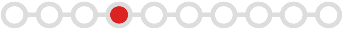 Reihe aus grauen Kreisen, einer rot hervorgehoben.