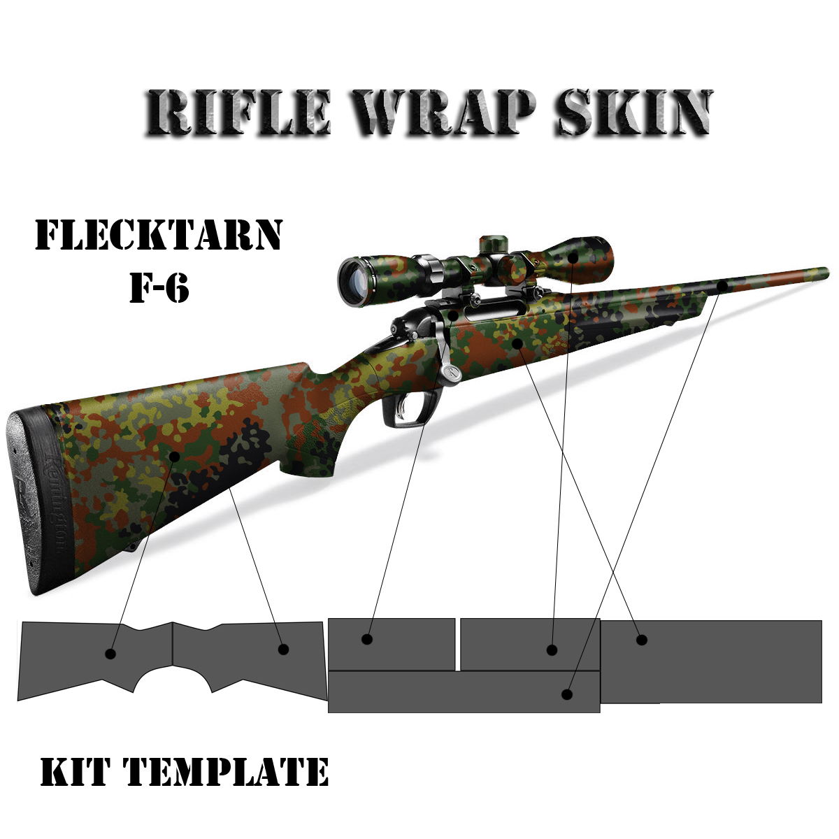 Camouflage Gewehr-Skin im Flecktarn, mit Kit-Vorlage für Anpassung und Design.