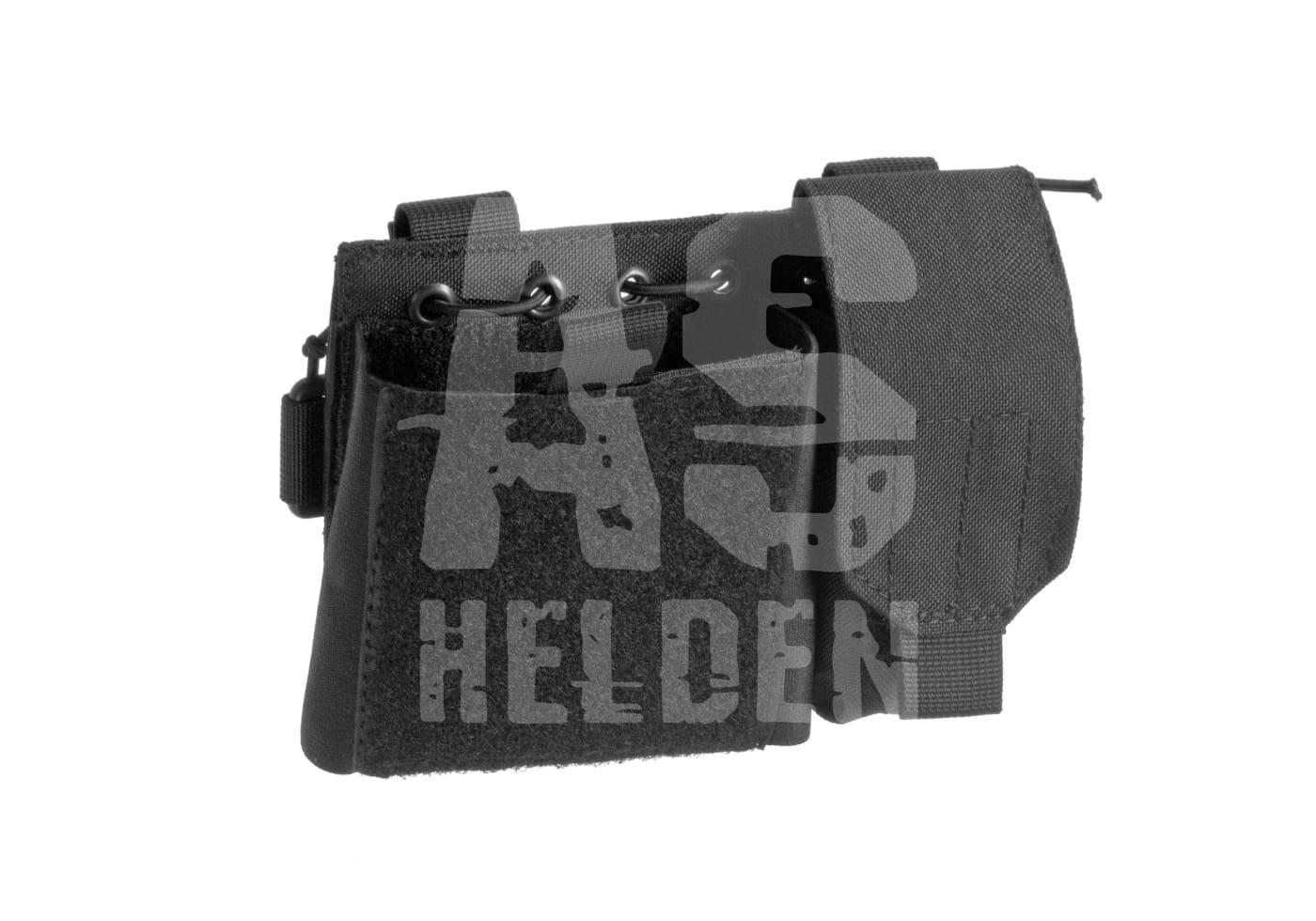Schwarzes Airsoft-Magazintasche mit Klettverschluss und Befestigungsschlaufen.