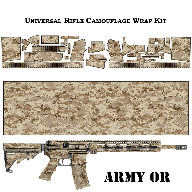 Tarnfolien-Set für Gewehre in digitalem Wüsten-Camouflage.