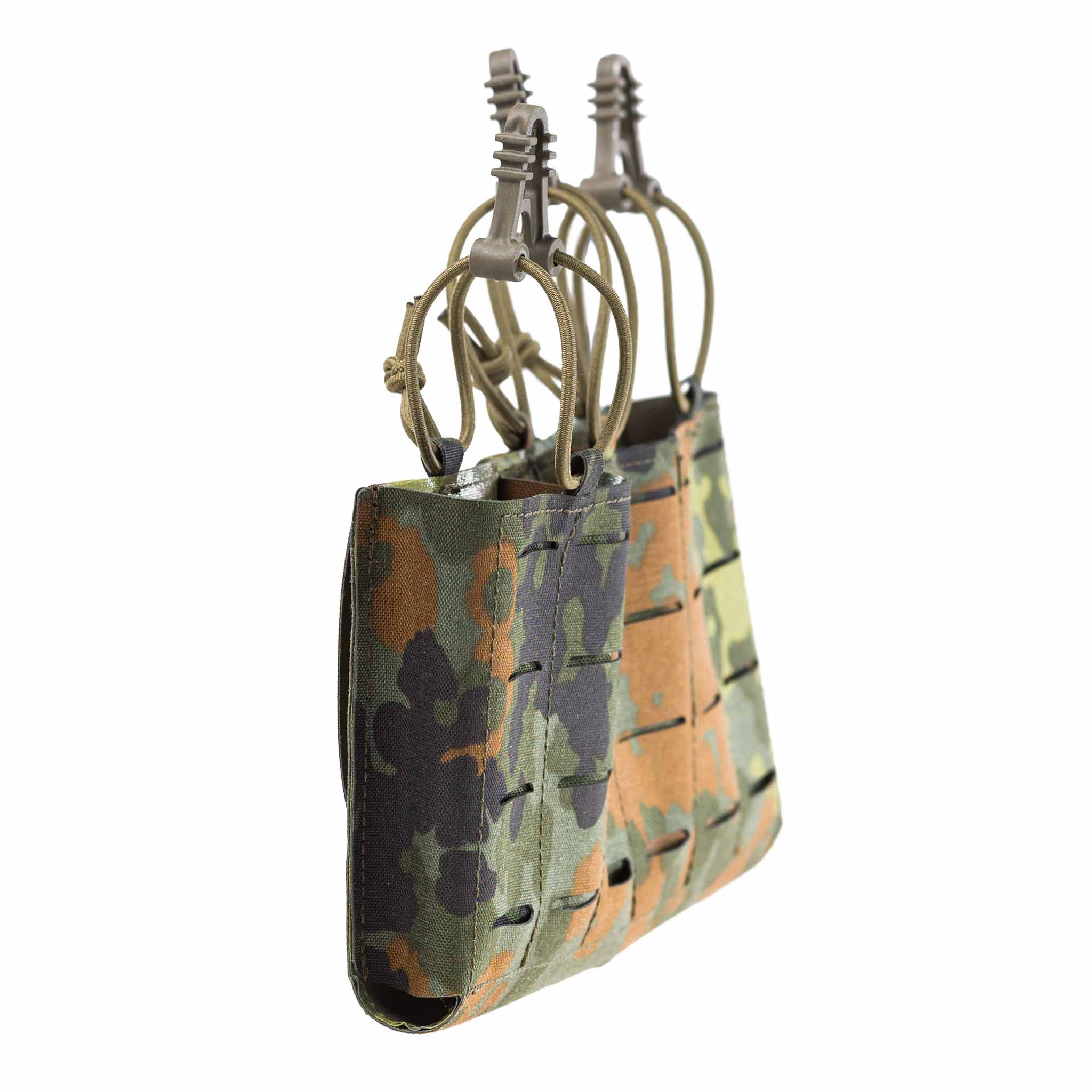 Tarnmuster-Magazintasche mit elastischen Kordeln für Airsoft-Ausrüstung.