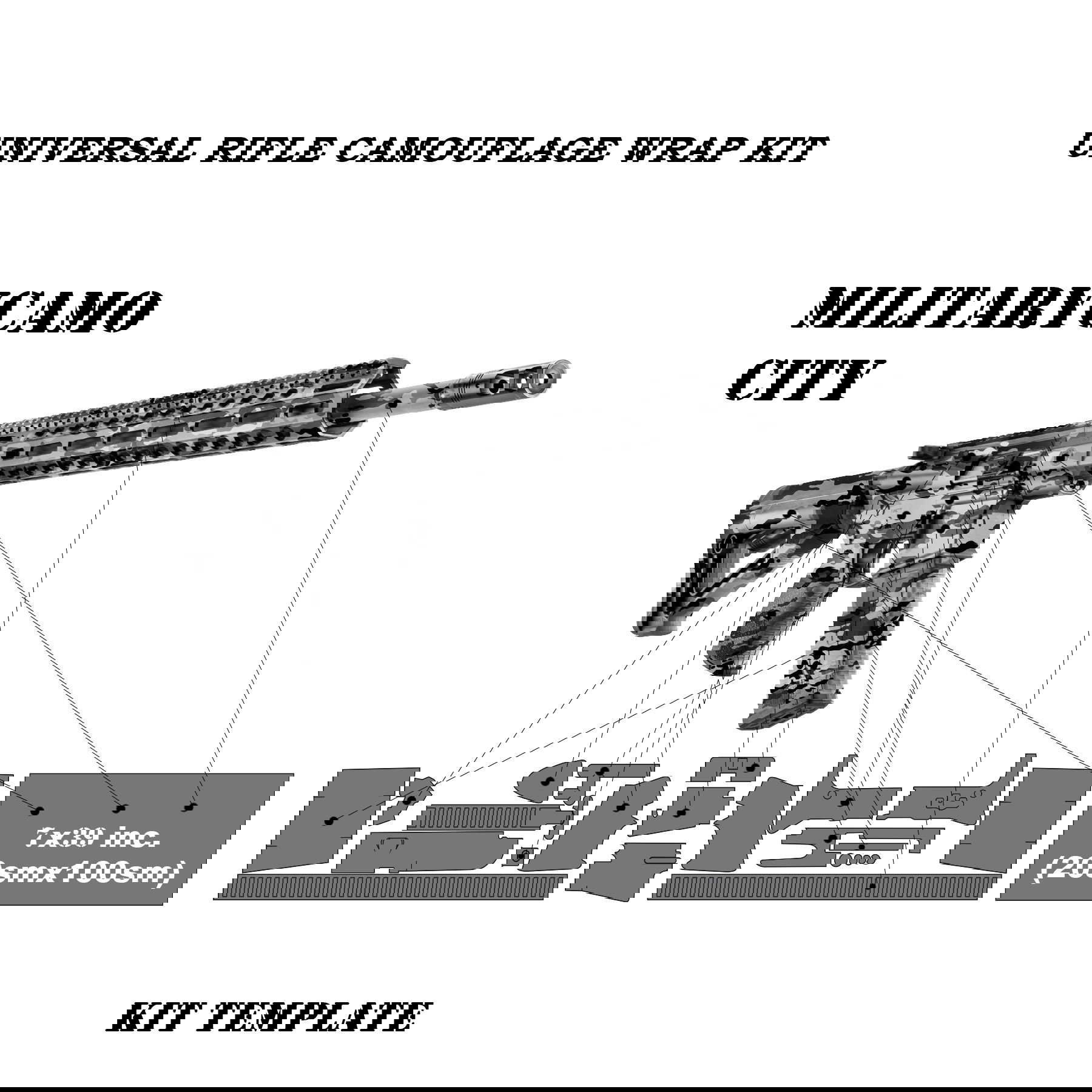 Militärisches Tarnfolien-Kit für Gewehre, Stadt-Tarnmuster, inklusive Schablonen.