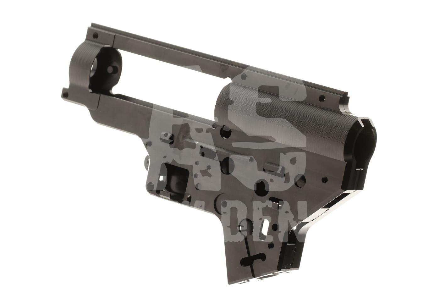 Airsoft Gearbox Shell, Version 2, schwarz, mittige Ansicht.