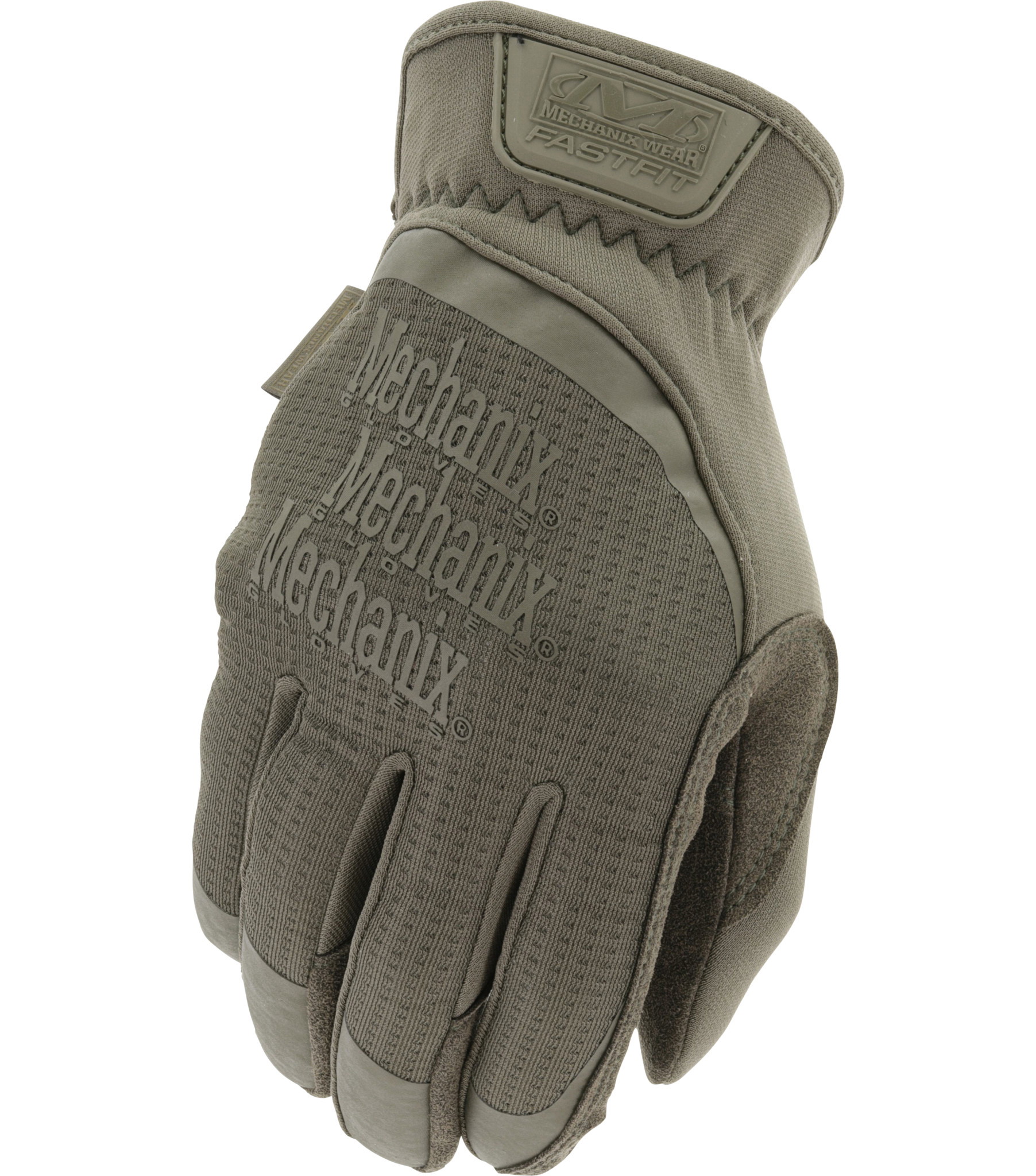 Grüner Mechanix FastFit-Handschuh, ideal für Airsoft, sichtbar.