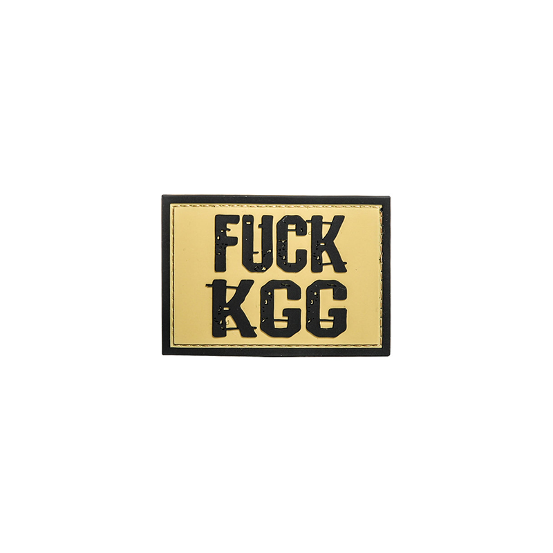 Airsoft-Patch mit Text "FUCK KGG" auf gelbem Hintergrund, rechteckig.