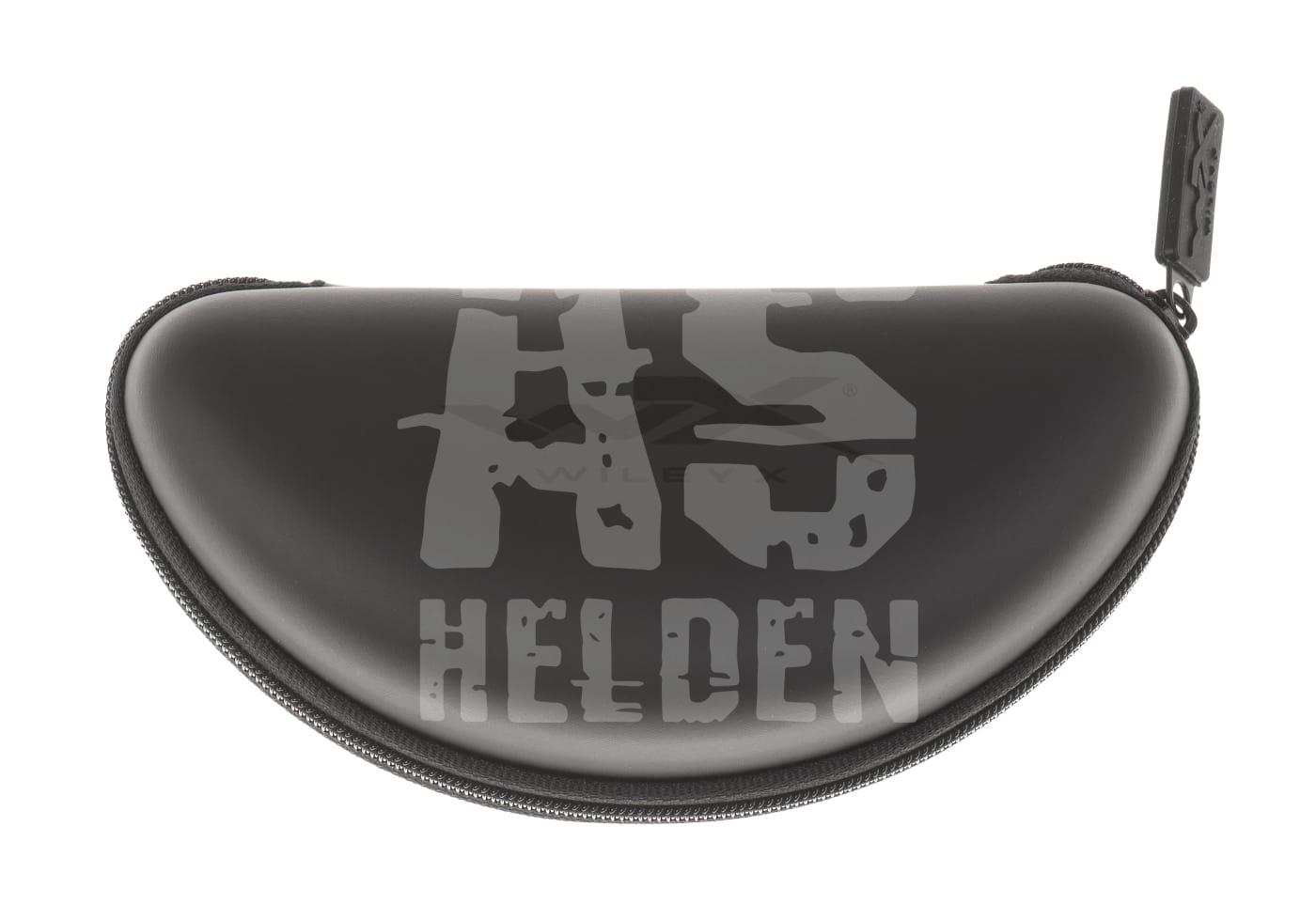 Schwarzes Etui mit „HELDEN“-Aufschrift, gebogene Form, Reißverschluss oben. Ideal für Airsoft-Zubehör.