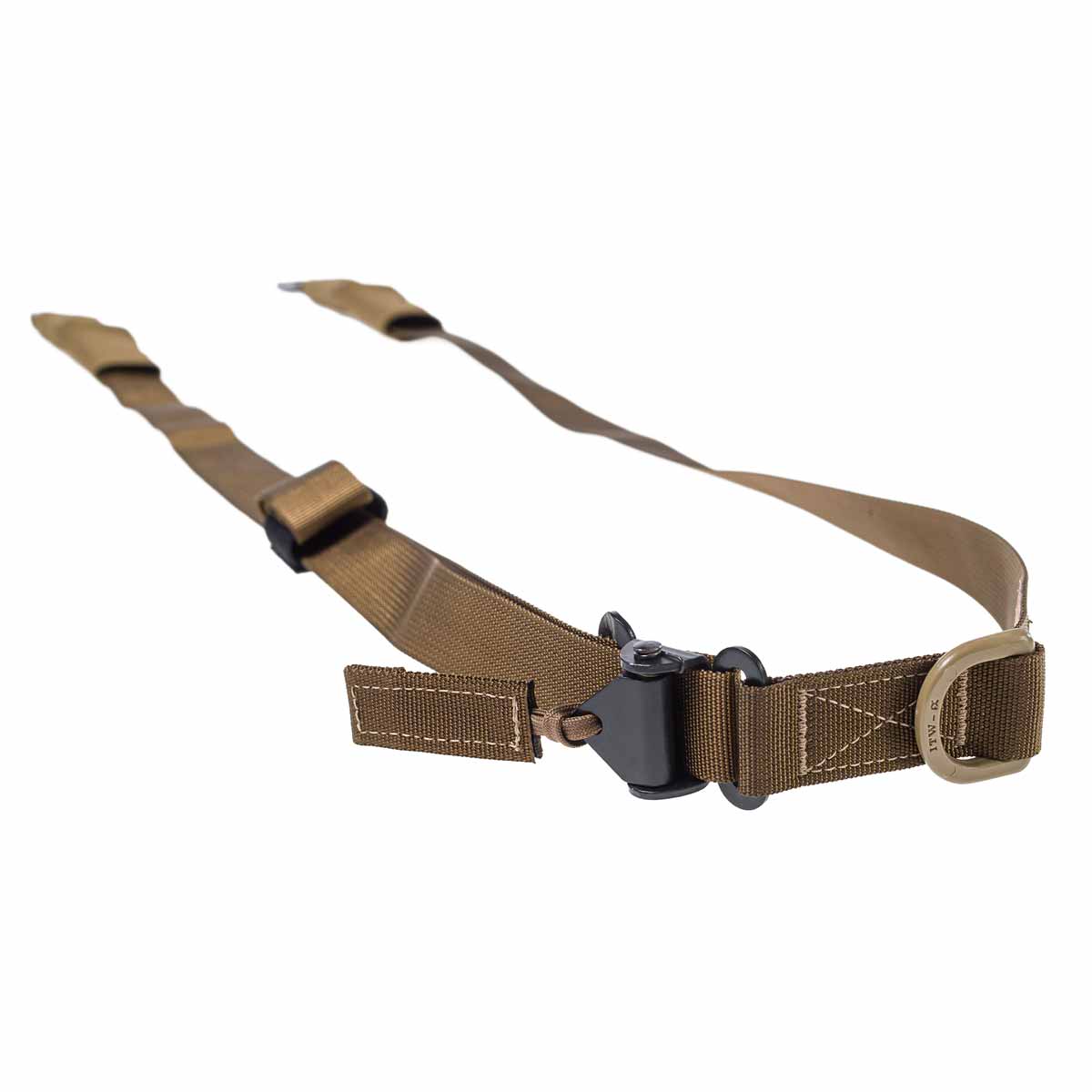 Taktischer Gewehrriemen in Braun mit verstellbaren Nylonbändern und Metallverschlüssen für Airsoft-Waffen.