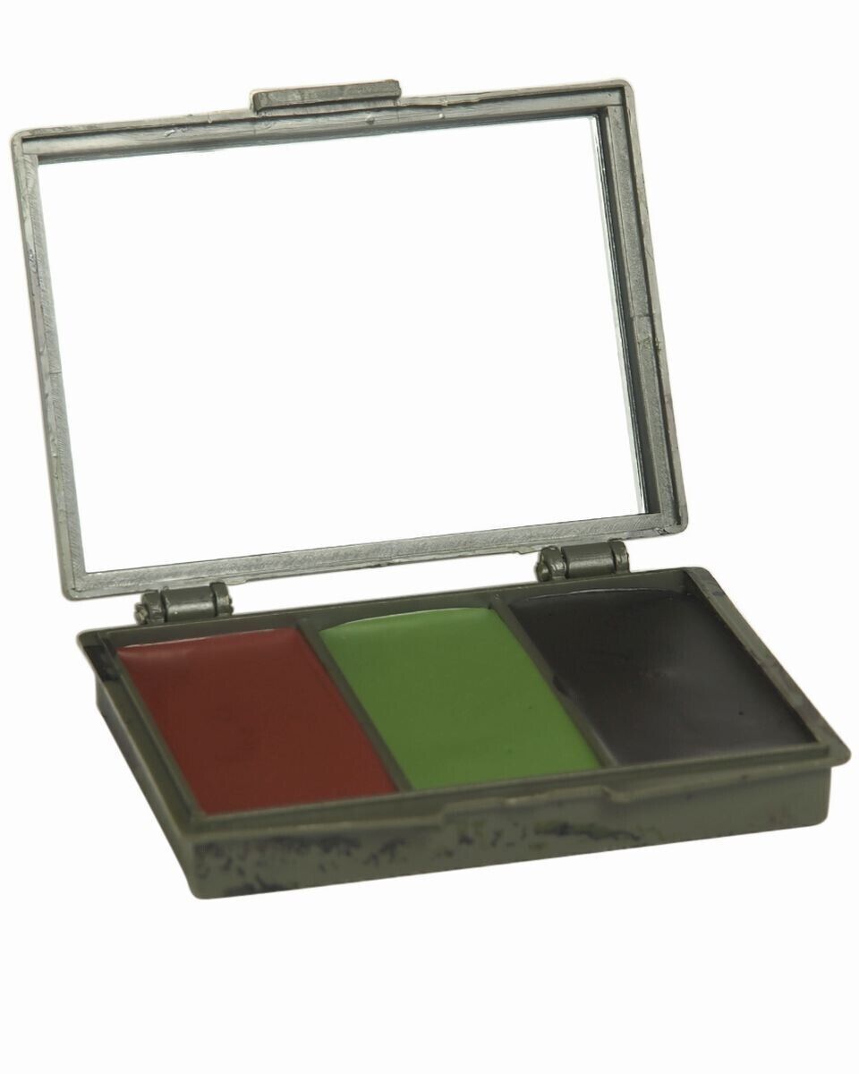 TARNSCHMINKSET 3 FARB.M.SPIEGEL W/L Camouflage-Schminkset mit drei Farben: Rot, Grün, Schwarz. Ideal zur Tarnung im Airsoft-Spiel.