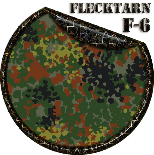 Flecktarn Tarnmuster F-6, grün-braune und schwarze Flecken, für Airsoft-Ausrüstung.