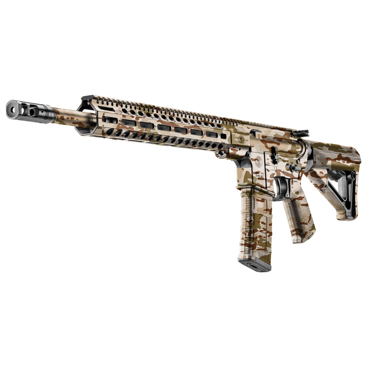 GunsWrap AR15 / M4 Rifle Skins Airsoft-Gewehr mit Multicam-Tarnmuster und taktischen Details, rechtsseitig abgebildet.