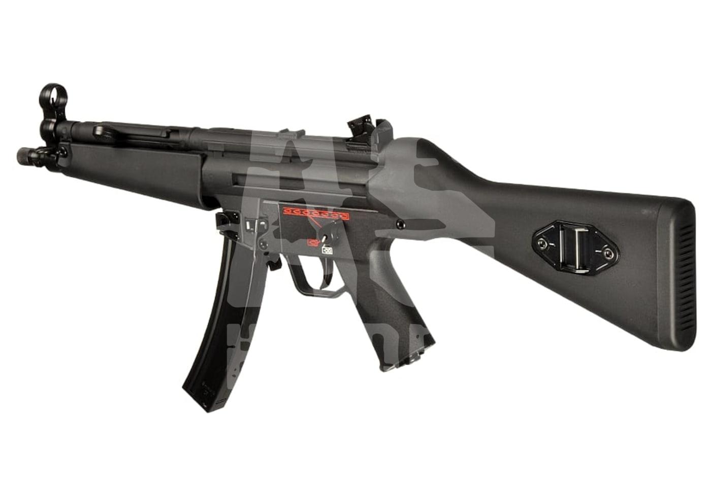 G&G EMG A4 0.5J - ab 16 Jahren Airsoft-Nachbildung eines schwarzen Sturmgewehrs mit klarem, detailreichem Design.