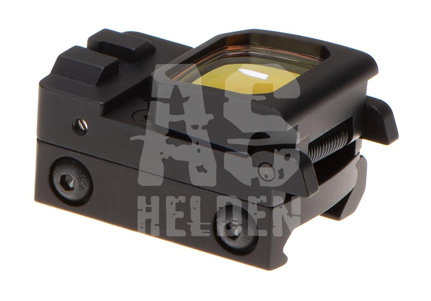 Flip Dot Reflex Sight Kleines schwarzes Red Dot Visier für Airsoft-Waffen, kompakt mit montierbaren Befestigungspunkten.