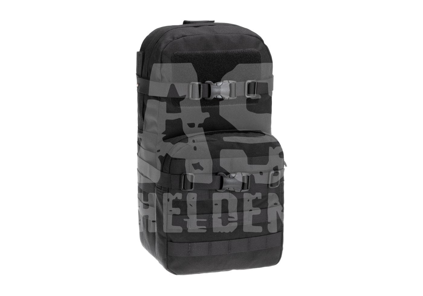 Cargo Pack Schwarzer taktischer Rucksack mit mehreren Fächern und Schnallen, ideal für Airsoft-Ausrüstung.