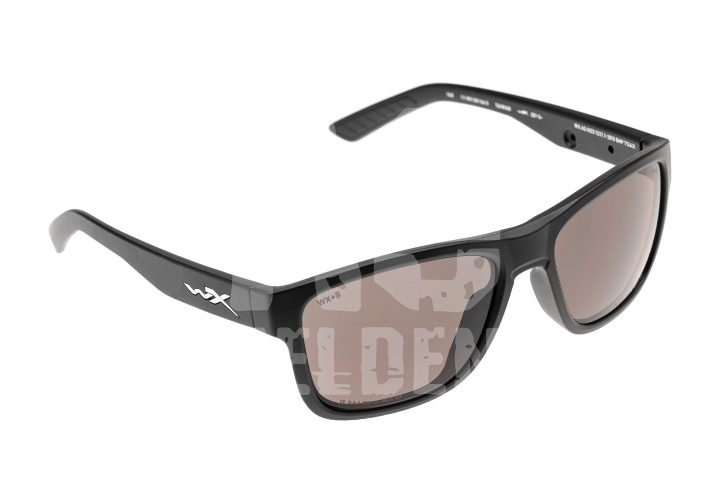 Schwarze Schutzbrille mit dunklen Gläsern, ideal für Airsoft-Aktivitäten.