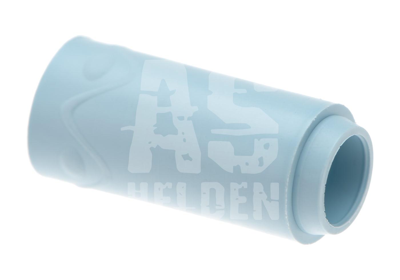 Lichtblaues Airsoft-Hop-Up-Gummi, zylinderförmig, mit "AS Helden"-Druck.
