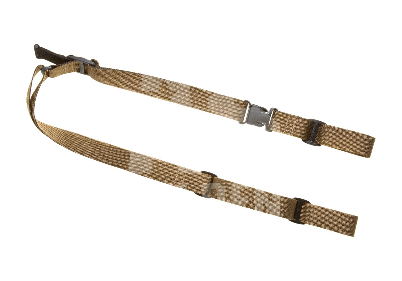 Coyote-farbener Gewehrriemen mit Schnellverschlüssen und verstellbaren Schnallen für Airsoft-Waffen.