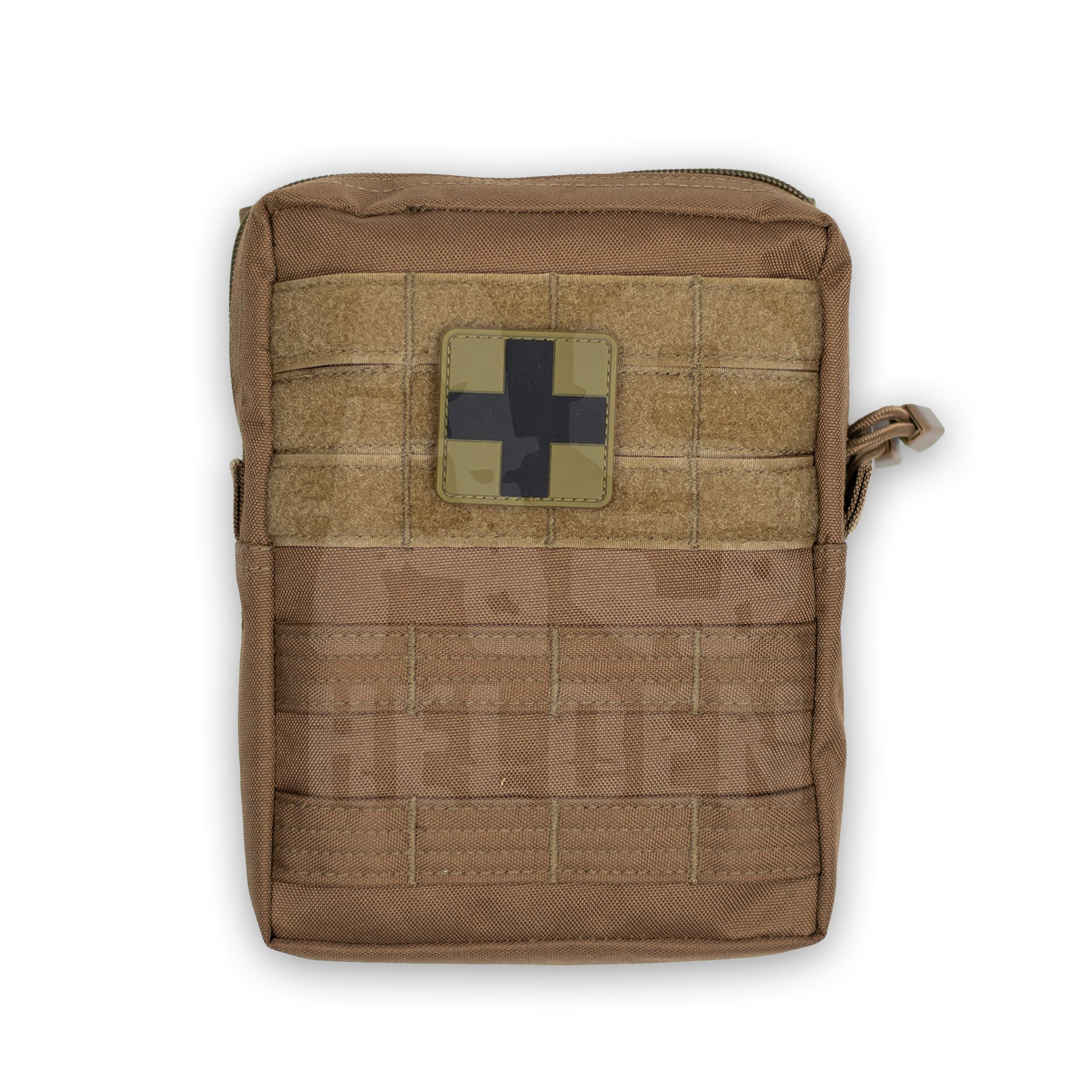 Airsoft Erste-Hilfe-Tasche, Coyote-Braun, mit Kreuz-Patch und MOLLE-System.