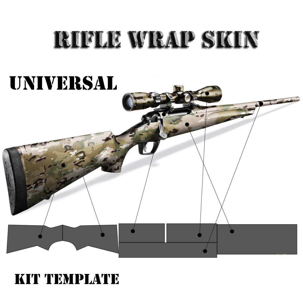 Universeller Gewehrüberzug im Tarnmuster mit Kit-Vorlage für Airsoft-Gewehre.