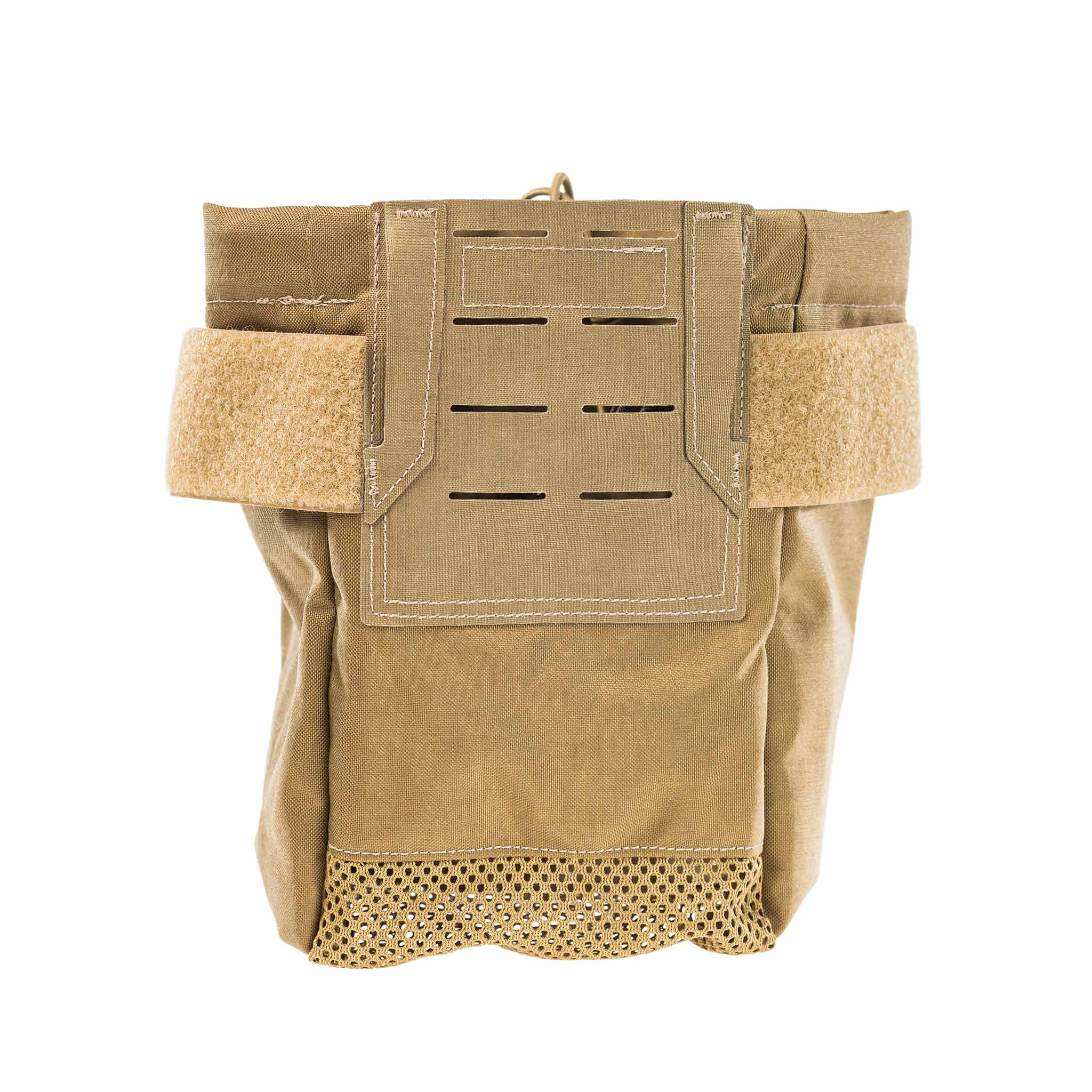 Taktische Coyote-Braune Airsoft-Dump-Pouch mit Klettverschluss und Belüftung, ideal für Ausrüstung.