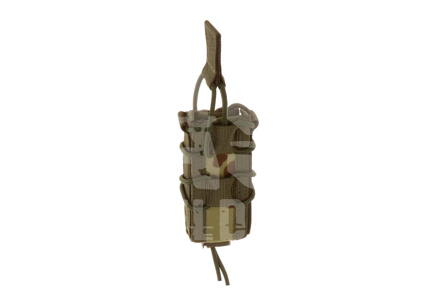 Taktische Magazintasche, Tarnmuster, Seitensicht mit elastischer Kordel. Ideal für Airsoft-Ausrüstung.