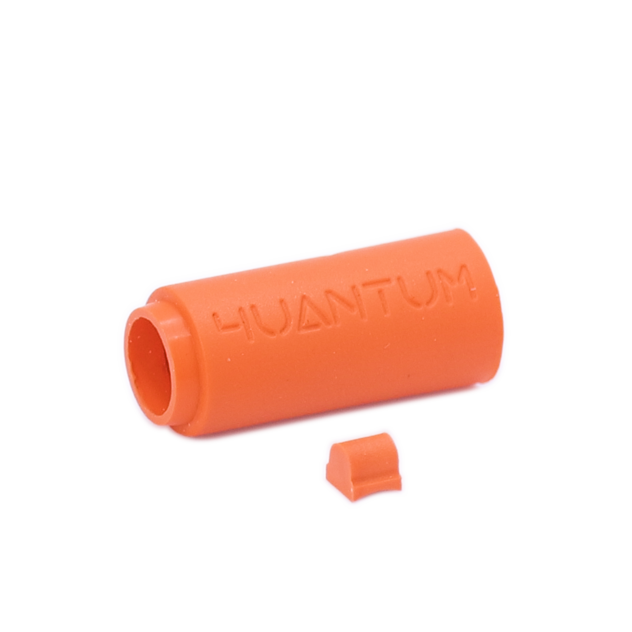 4UANTUM FRICTION PRO-HIGH PERFORMANCE AEG BUCKING Oranger, röhrenförmiger Gegenstand mit Aufschrift "HUANTUM" und kleinem, abgetrennten Teil davor.