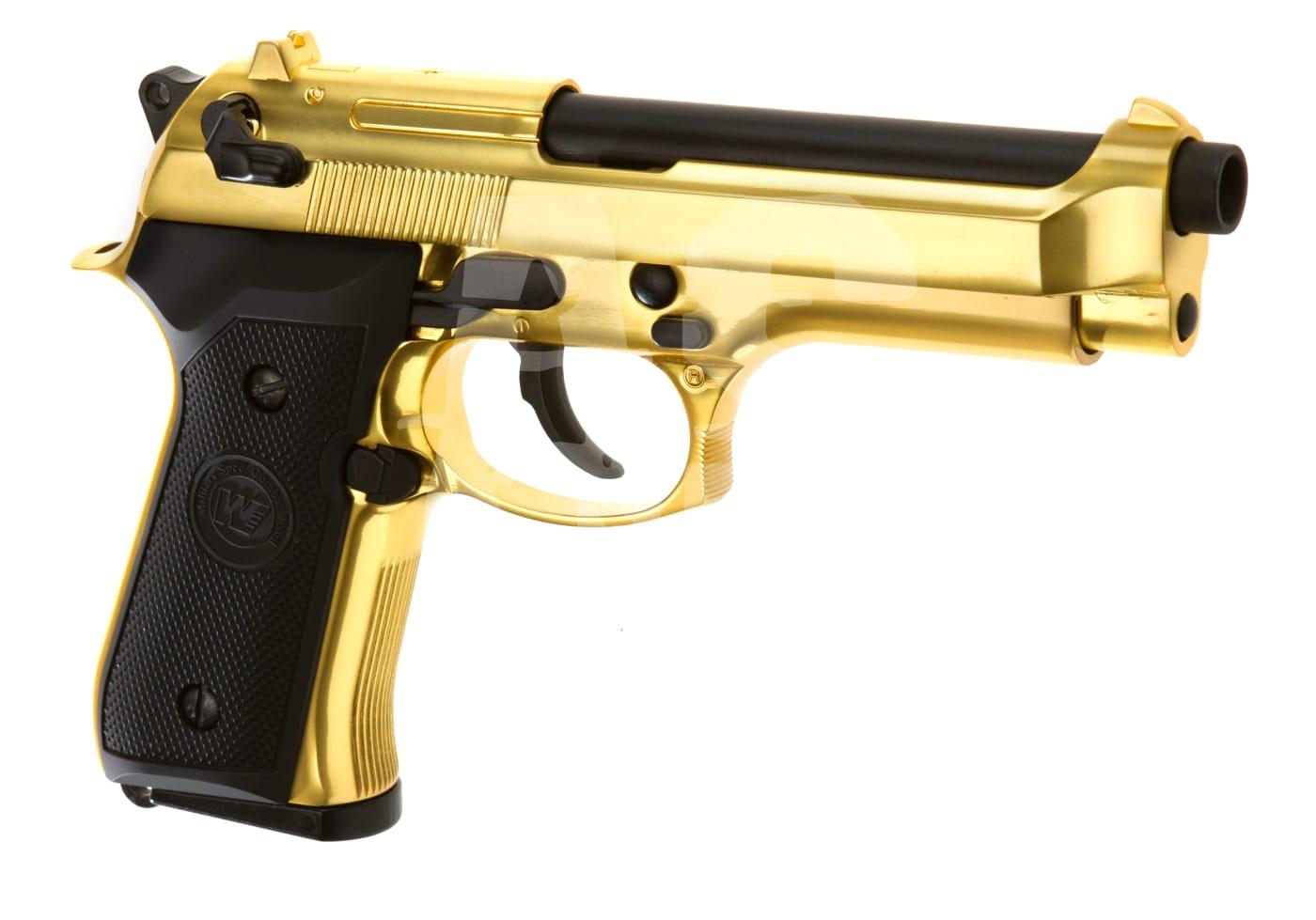 Goldene Airsoft-Pistole mit schwarzem Griff, stilvolles Design.