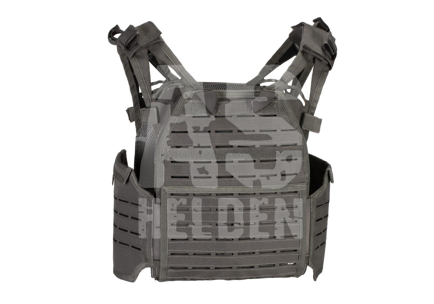 Reaper Plate Carrier Taktische Weste in dunkelgrau mit Molle-Schlaufen für Airsoft-Ausrüstung.