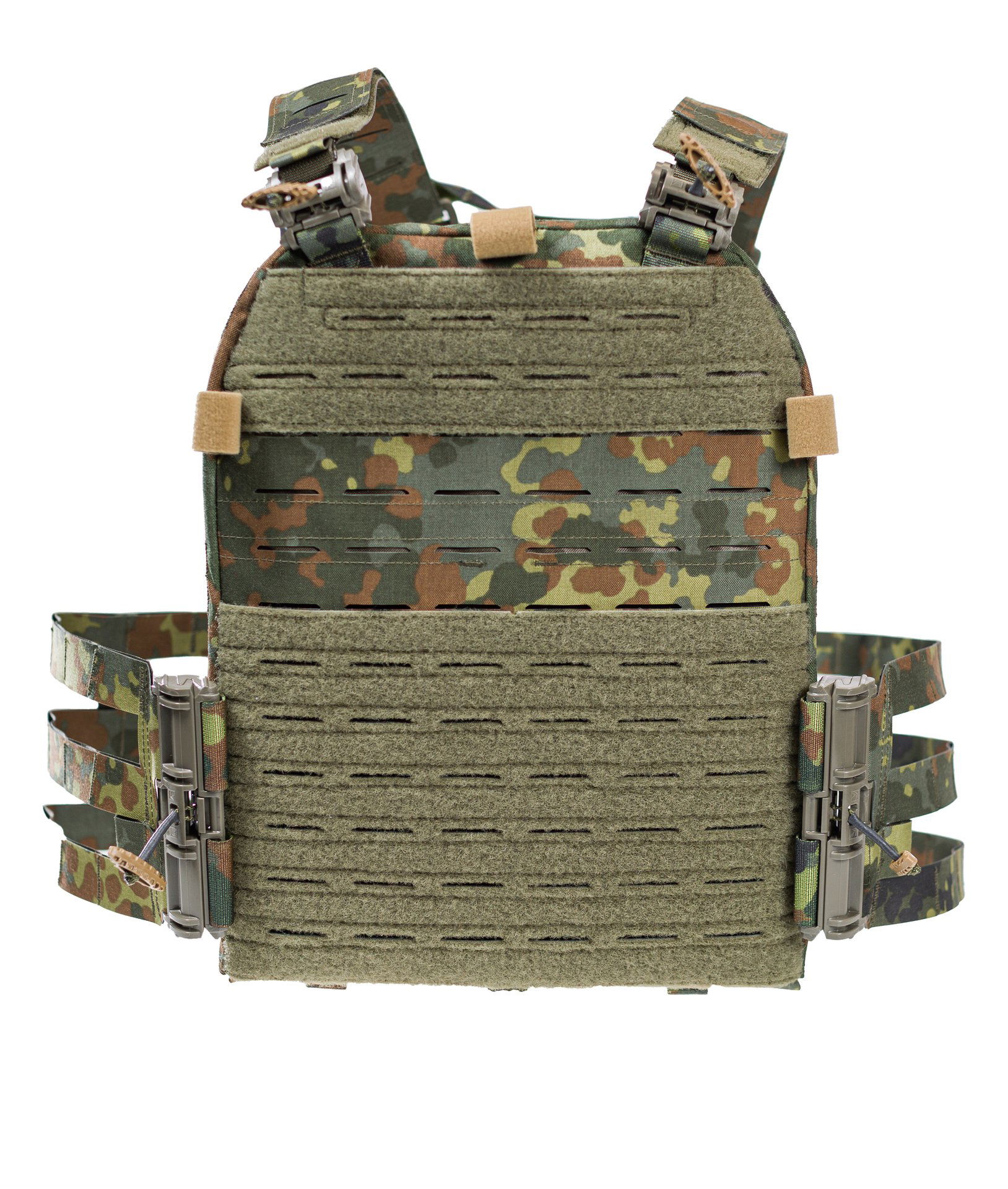 Lindnerhof Plattenträger-Set MX042 Tarnfarbene Airsoft-Schutzweste mit Lasercut-Molle-System und verstellbaren Riemen.