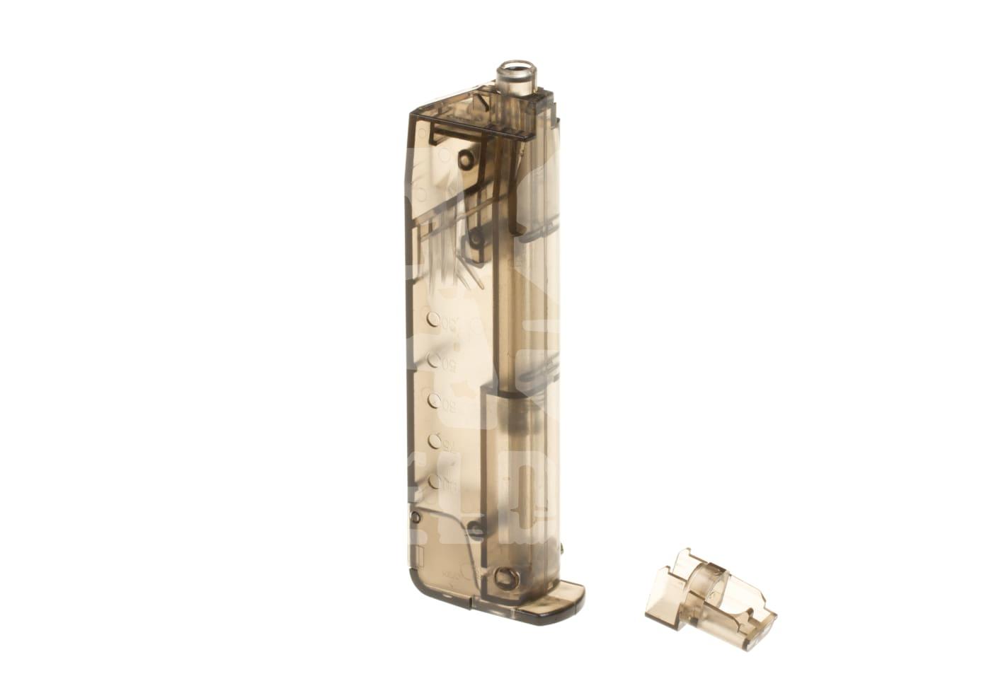 Transparenter Airsoft-Speedloader in Rauchoptik mit abnehmbarem Stück.